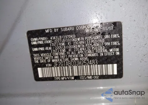 2018 Subaru Crosstrek 2.0I Premium z USA, uszkodzony, nr VIN JF2GTABC0JH252483